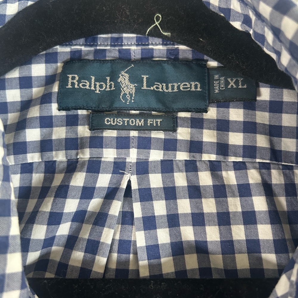Vintage Ralph Lauren gingham blue white custom fit button down shirt - Picture 2 of 8